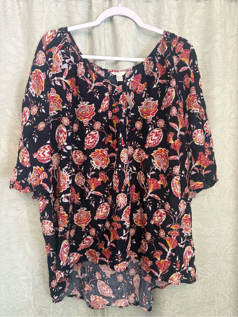Navy Floral Tie-Front Peasant Tunic